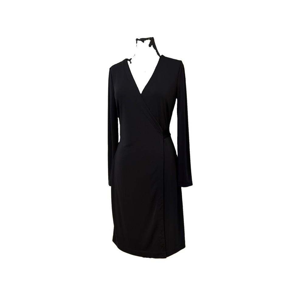 Ann Taylor Black Long Sleeve Wrap Dress V-Neck Jersey Knit Midi sz 8